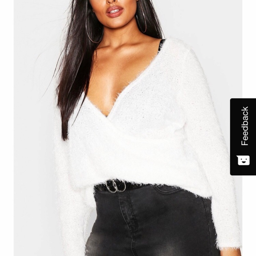 Boohoo plus warp front fluffy knit top